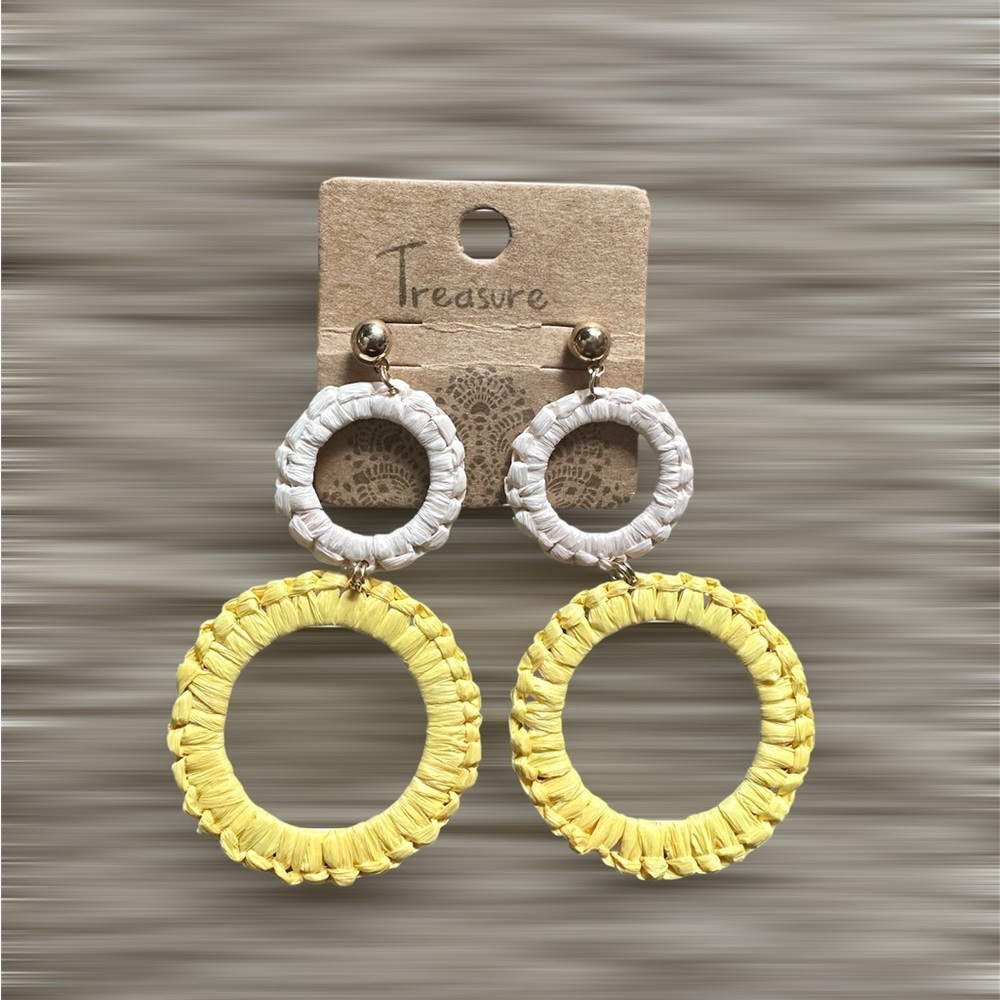 Yellow and White Woven Hoop Earrings